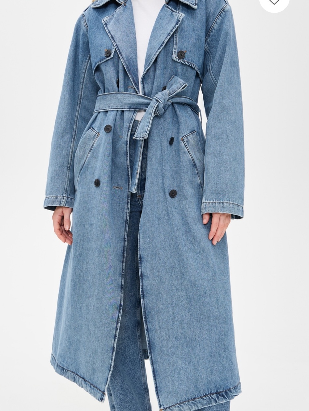 ba&sh Light Blue Denim Trench Coat with Tie Belt